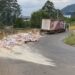 Caminhão carregado com arroz tomba em Poços
