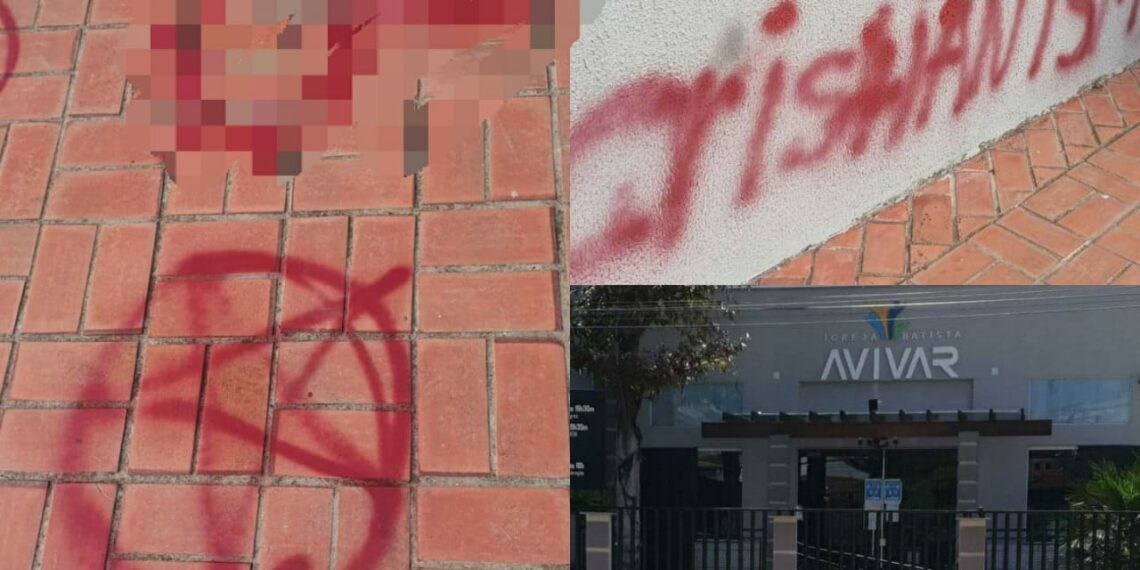 “Morte ao cristianismo”, diz frase pichada na fachada de igreja em Poços de Caldas