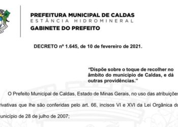 Caldas decreta toque de recolher a partir de sexta
