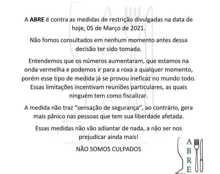 ABRE publica nota de repúdio às medidas de restrição divulgadas pela prefeitura de Poços de Caldas