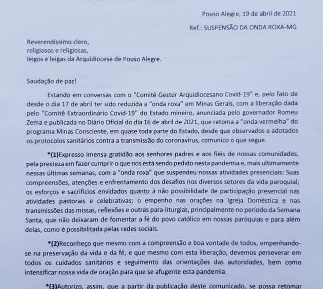 IPUIUNA | Celebrações da igreja Católica com público retornam neste fim de semana