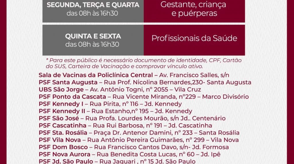 POÇOS DE CALDAS | Confira os locais e horários para a vacinação contra Influenza na próxima semana