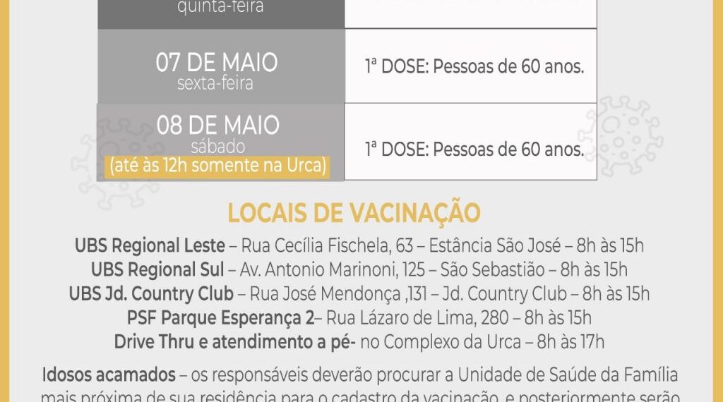 POÇOS DE CALDAS | Vacinação de idosos com 60 anos começa nesta quinta-feira (06)