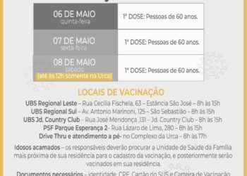 POÇOS DE CALDAS | Vacinação de idosos com 60 anos começa nesta quinta-feira (06)