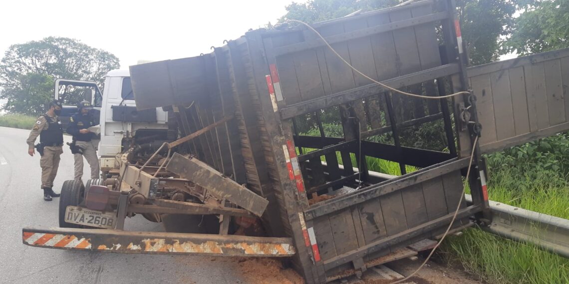 Criminosos fogem após caminhão com gado furtado tombar na BR-459