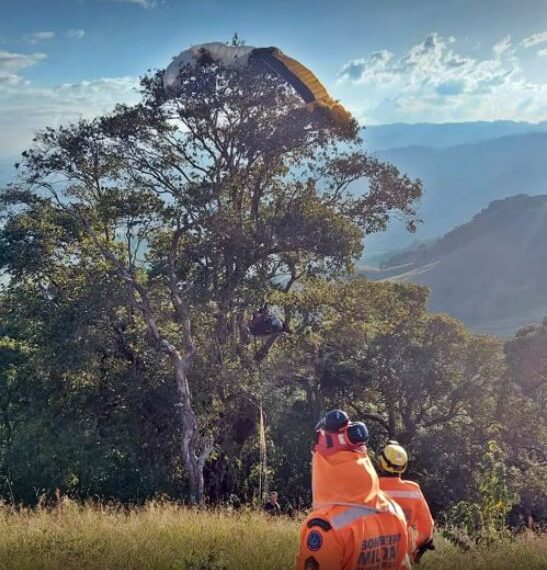 Piloto fica preso em árvore após colisão entre paraglider e asa delta durante voo