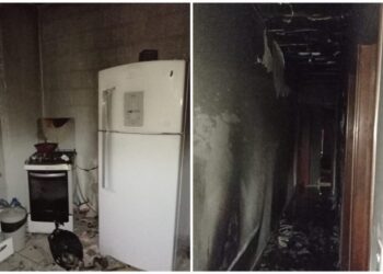 Casa fica parcialmente destruída após incêndio em Poços de Caldas