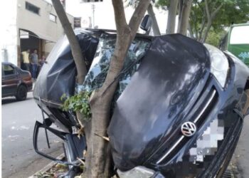 Mulher ficou ferida após bater com carro em árvore no sul de Minas