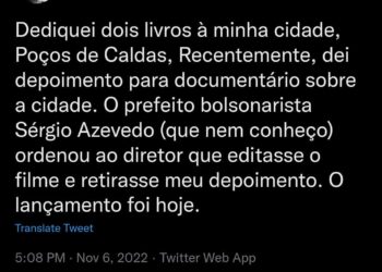 Jornalista Luis Nassif se pronuncia após ter fala retirada de exibição que homenageia sua cidade Poços de Caldas