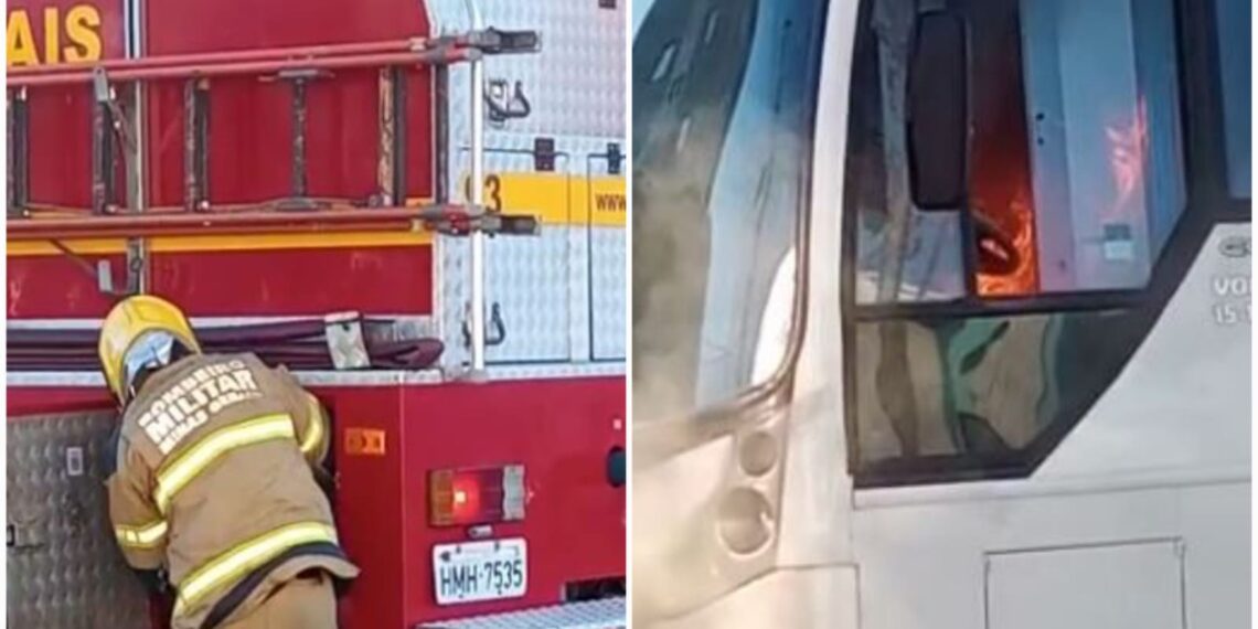 Vídeo: Bombeiros de Poços de Caldas combatem princípio de incêndio em ônibus