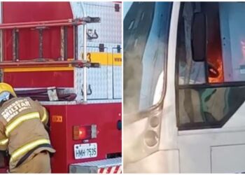 Vídeo: Bombeiros de Poços de Caldas combatem princípio de incêndio em ônibus
