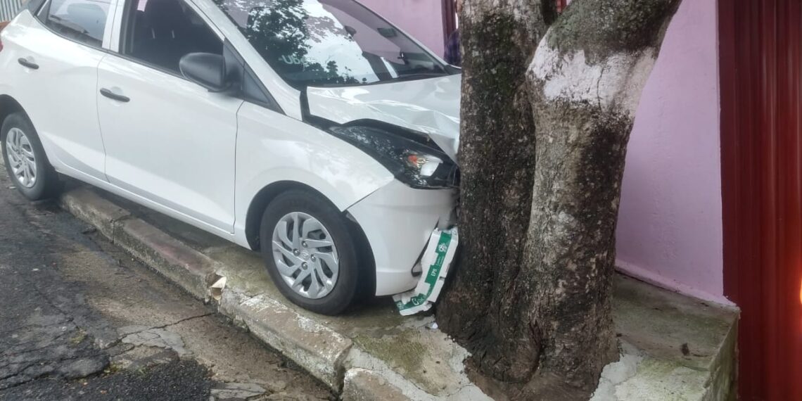 Motorista de aplicativo atropela passageira e bate em árvore em Poços de Caldas