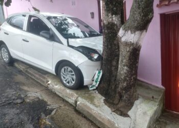 Motorista de aplicativo atropela passageira e bate em árvore em Poços de Caldas