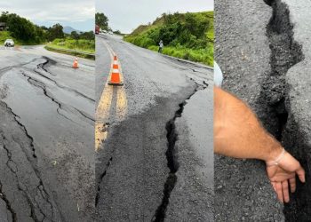 Com risco de acidentes após fissuras, DER decide não interditar BR-459 entre Poços e Senador José Bento