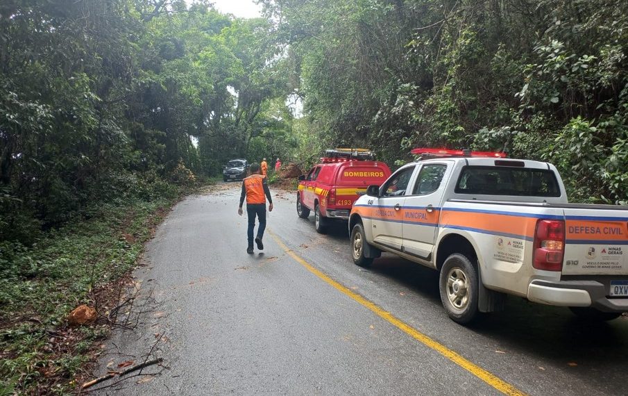Queda de árvore e deslizamento de terra interditam estrada de acesso ao Cristo Redentor em Poços de Caldas