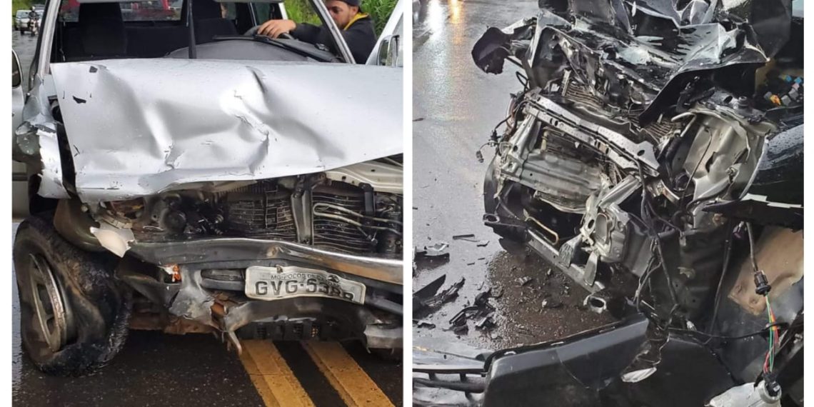 Veículos batem de frente e uma pessoa ferida em rodovia de Poços de Caldas