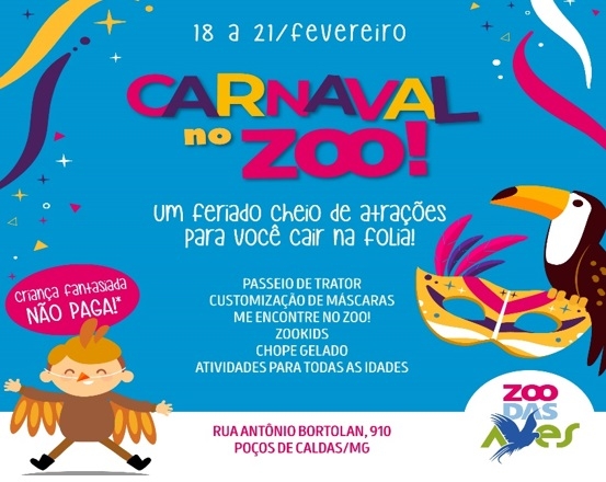 Zoo das Aves prepara programação especial de Carnaval para toda a família