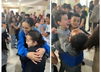 Com balões brancos e minuto do abraço, escola de Poços promove ações sobre amor e paz entre alunos