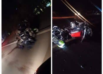 Grave acidente entre carro conversível e moto deixa casal ferido em Divinolândia