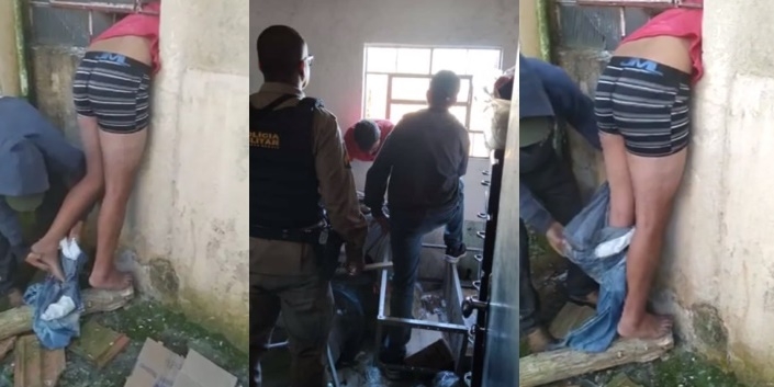 Bandido fica entalado de cueca por seis horas em janela após tentar furtar mercearia no Sul de Minas