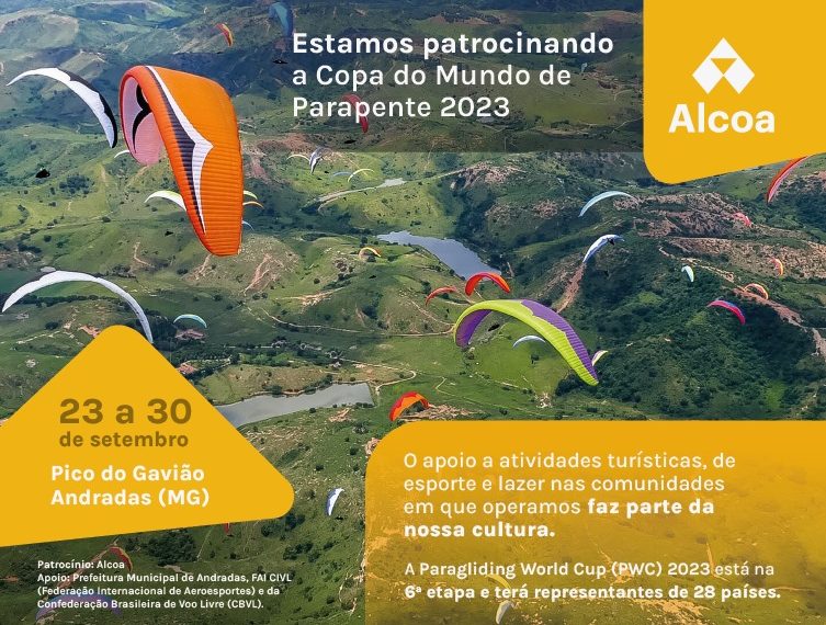 Copa do Mundo de Parapente, patrocinada pela Alcoa, reunirá 125 atletas internacionais