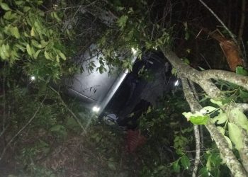 Caminhão cai em barranco de aproximadamente 4 metros em Poços de Caldas