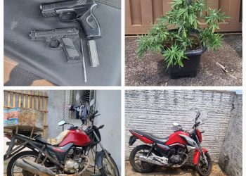PM recupera motos furtadas, apreende pé de maconha e simulacro de arma em Poços