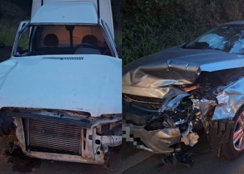 Homem fica ferido após batida frontal entre carro e caminhonete na MGC-267