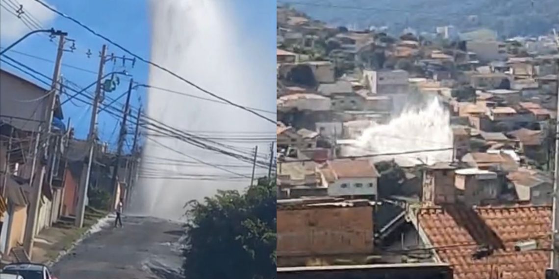 Vídeo: rompimento de tubulação d’água impressiona em Poços de Caldas