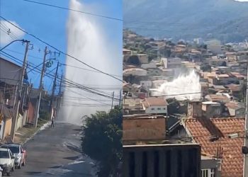 Vídeo: rompimento de tubulação d’água impressiona em Poços de Caldas