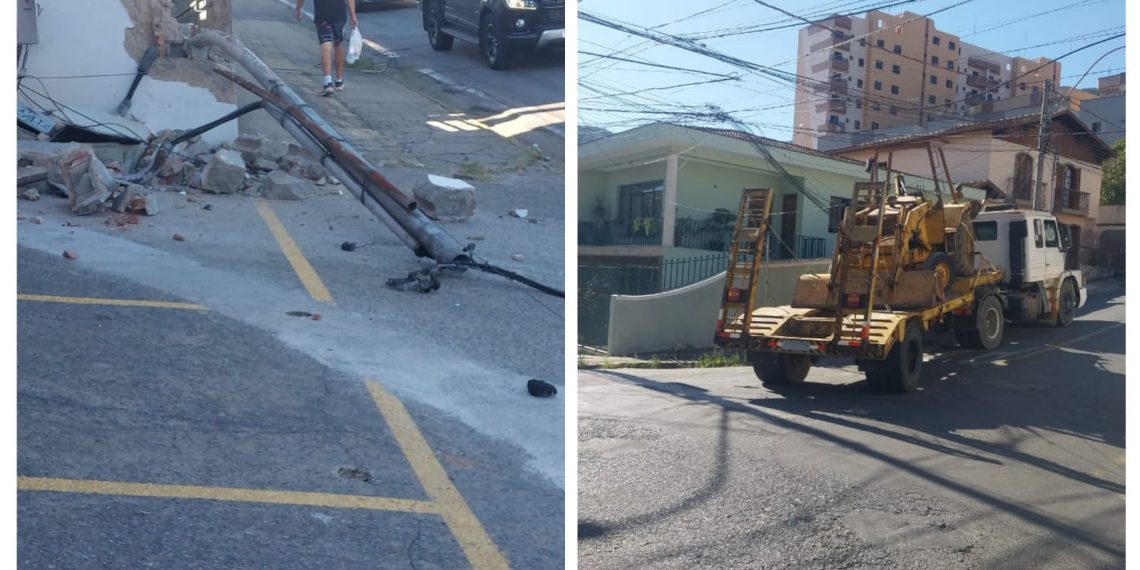 Caminhão derruba poste e arrebenta fiação em avenida de Poços de Caldas