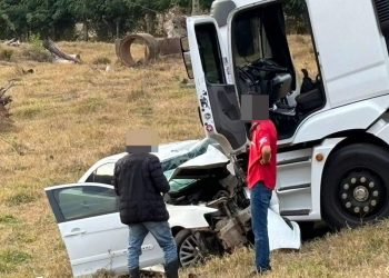 Acidente entre carro e caminhão é registrado na MG 455