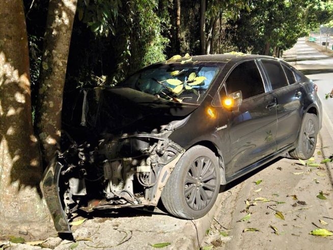 Carro colide em árvore em Poços de Caldas
