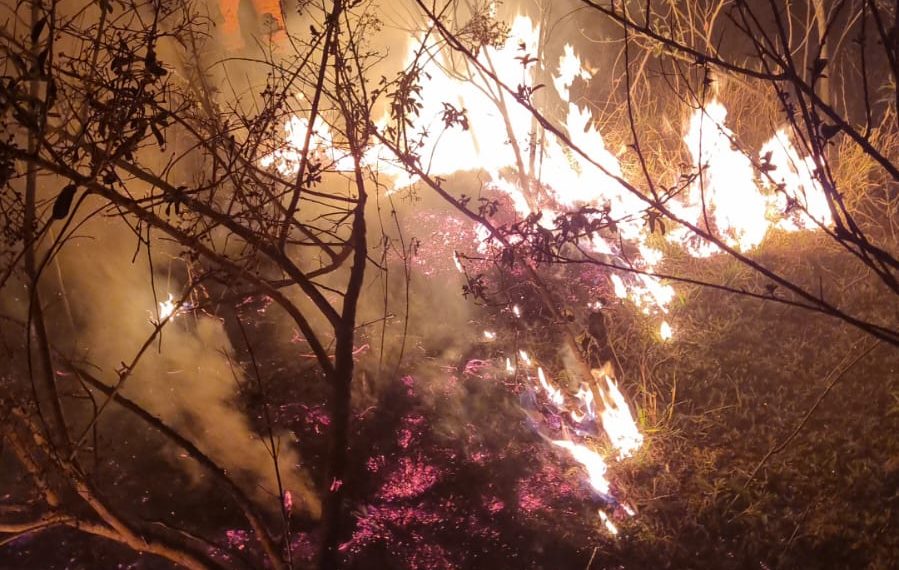 Bombeiros combatem incêndio na zona rural de Andradas
