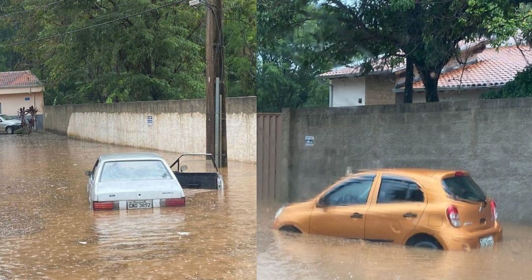 Forte chuva provoca alagamento em Andradas