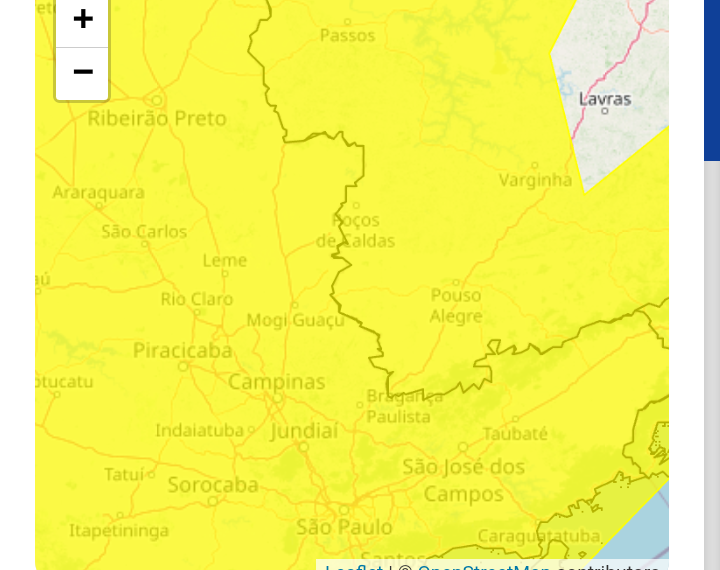 Alerta de chuvas intensas é emitido para Poços de Caldas