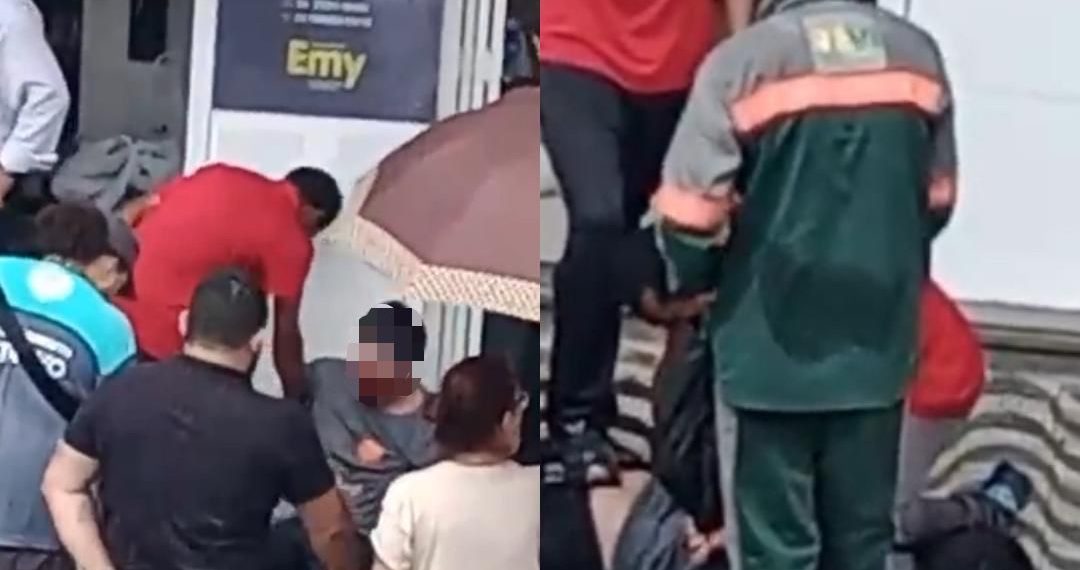 Homem em surto é contido por populares após agredir uma mulher no centro de Poços