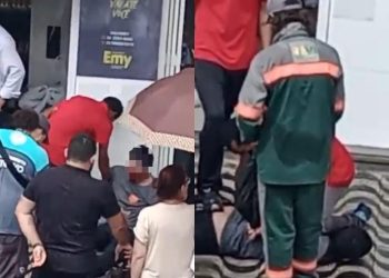 Homem em surto é contido por populares após agredir uma mulher no centro de Poços