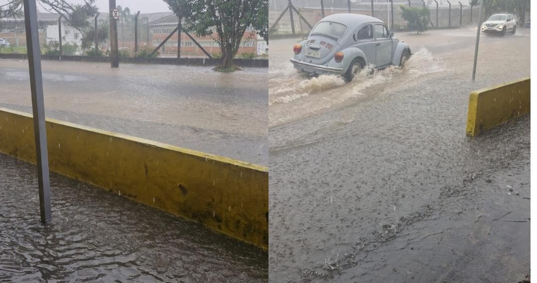 Chuva forte causa alagamento em restaurante e ruas de Poços de Caldas