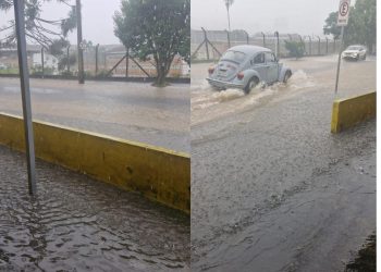Chuva forte causa alagamento em restaurante e ruas de Poços de Caldas