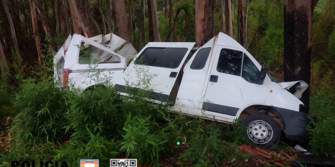 Motorista fica ferido após desviar de buraco e colidir com eucalipto em Bandeira do Sul