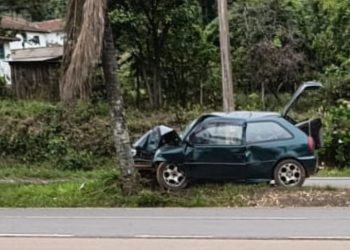 Carro colide com árvore na região oeste de Poços de Caldas