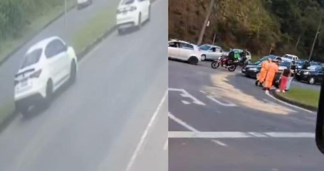 VÍDEO: mulher fica ferida em acidente de moto no trevo Bianucci em Poços