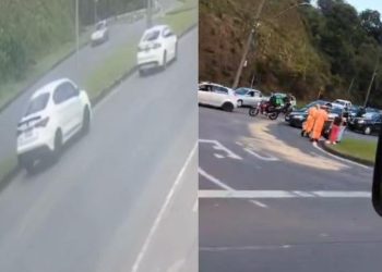 VÍDEO: mulher fica ferida em acidente de moto no trevo Bianucci em Poços