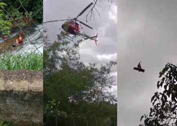 Mulher cai em cachoeira e mobiliza helicóptero e bombeiros; VÍDEO