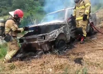 Bombeiros controlam incêndio em veículo em Andradas