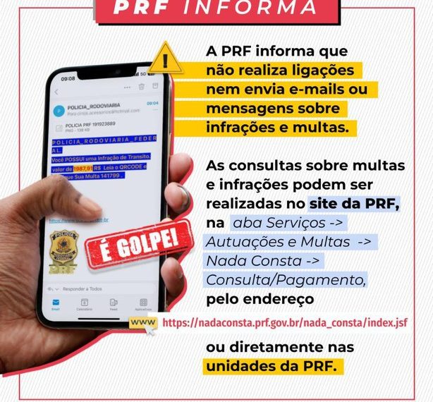 PRF alerta sobre golpes envolvendo falsas multas de trânsito