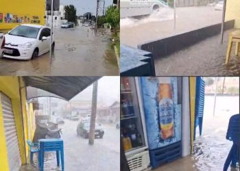 VÍDEO: Chuva forte e granizo deixam ruas e restaurante alagados em Poços de Caldas