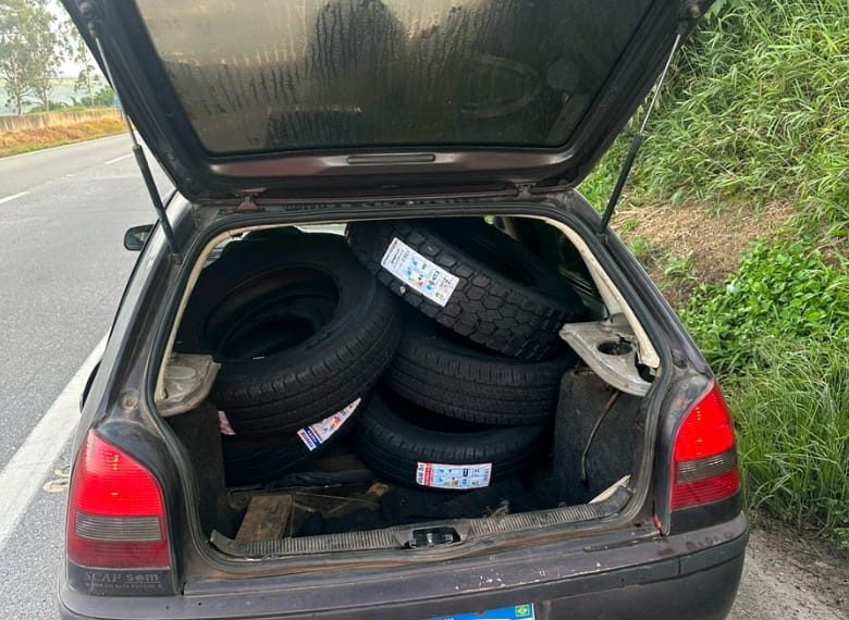 PRF recupera carga de pneus furtada de caminhão que bateu em barranco na BR-381