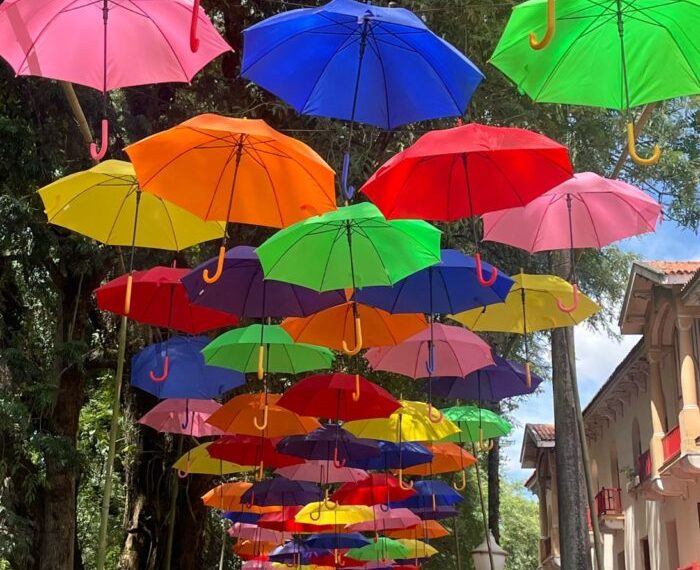 Túnel de guarda-chuvas coloridos é nova atração do carnaval